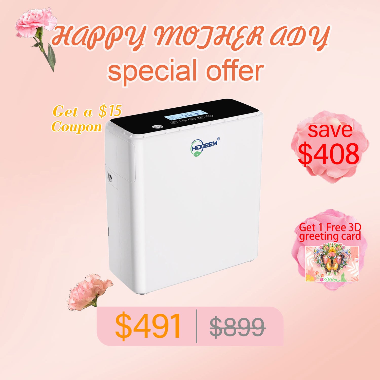 Hidgeem SJ-OX1C 1-6L Adjustable Continuous Flow Battery Portable Oxygen Concentrator