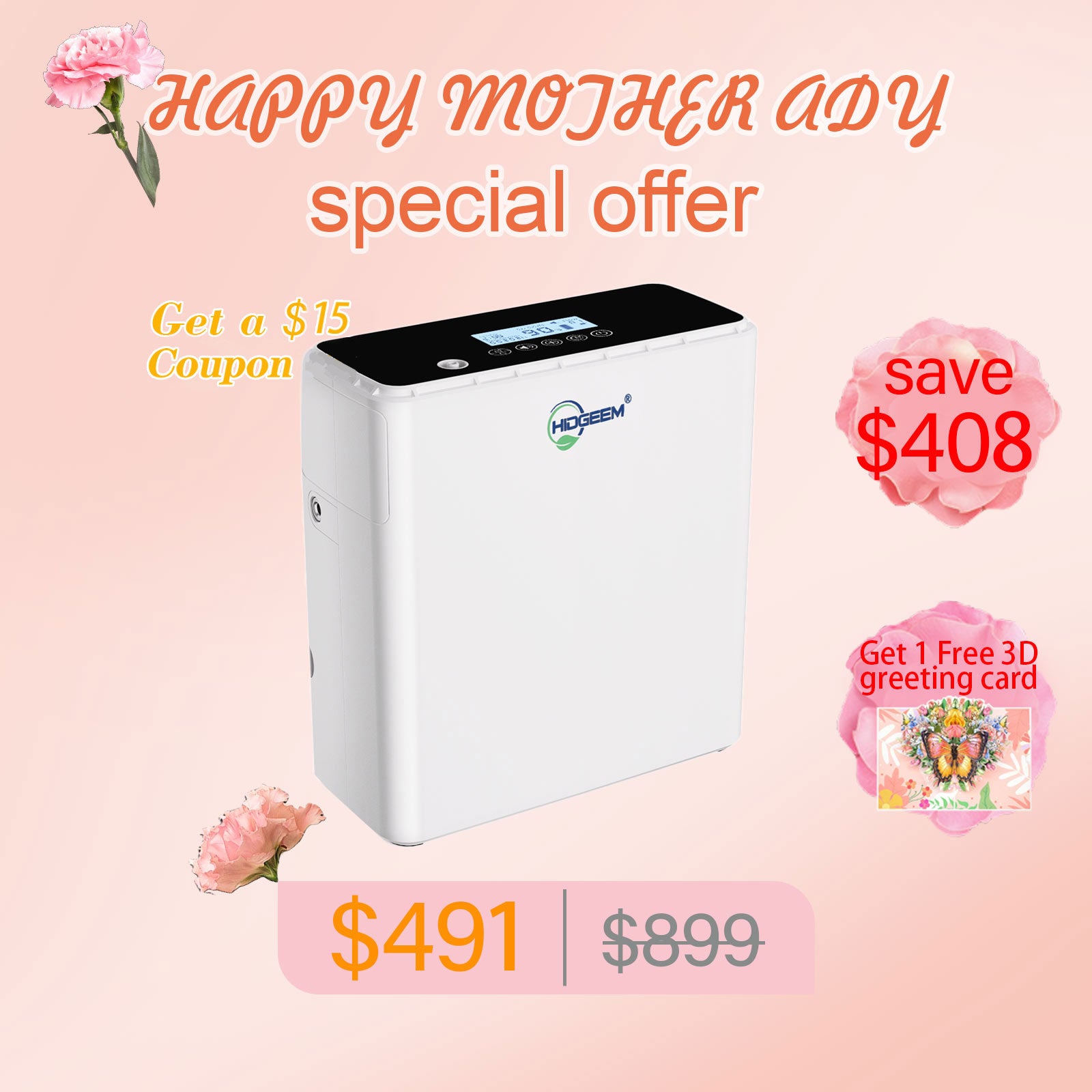 Hidgeem SJ-OX1C 1-6L Adjustable Continuous Flow Battery Portable Oxygen Concentrator