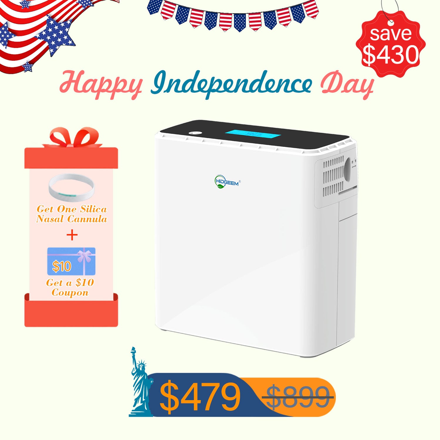 Hidgeem SJ-OX1C 1-6L Adjustable Continuous Flow Battery Portable Oxygen Concentrator