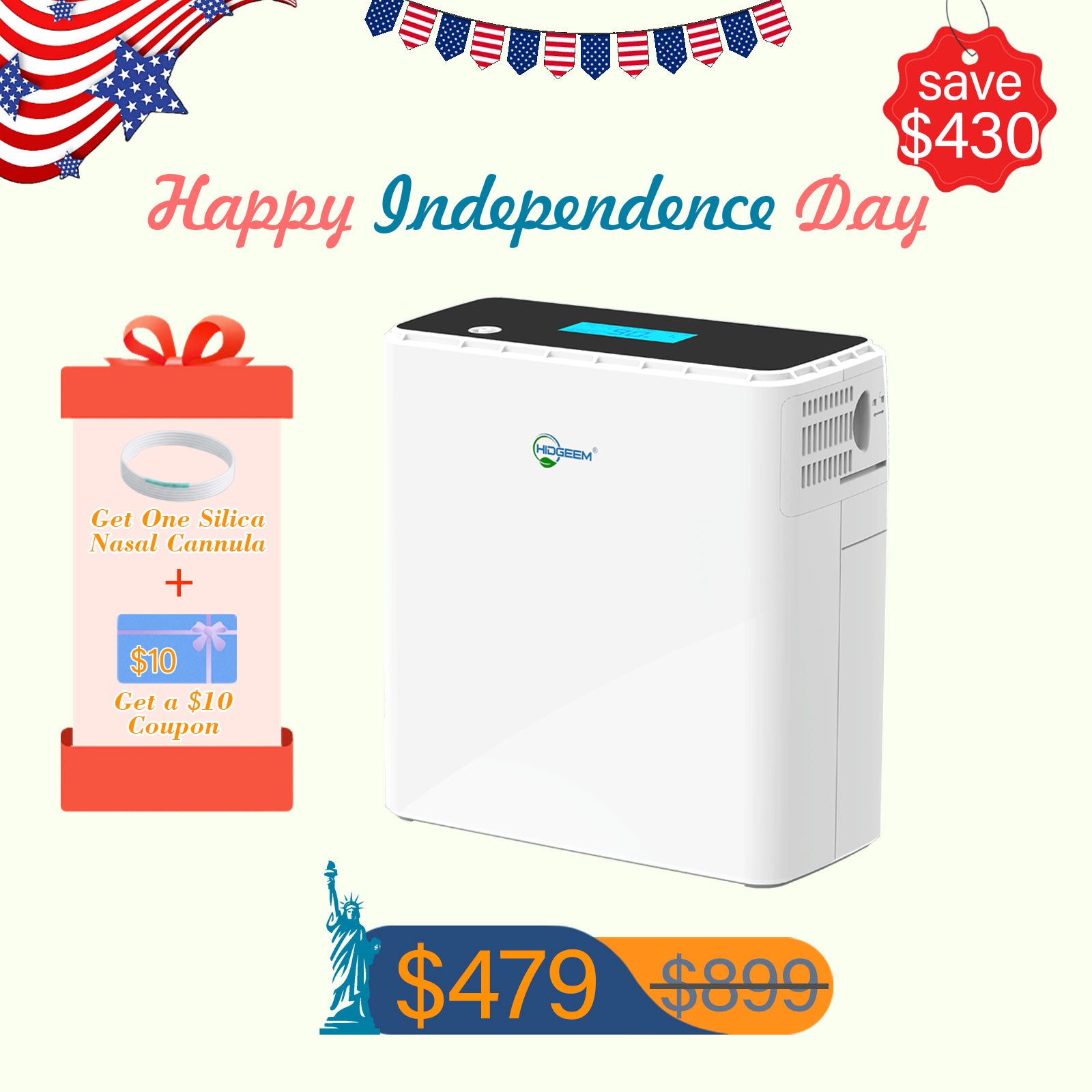 Hidgeem SJ-OX1C 1-6L Adjustable Continuous Flow Battery Portable Oxygen Concentrator