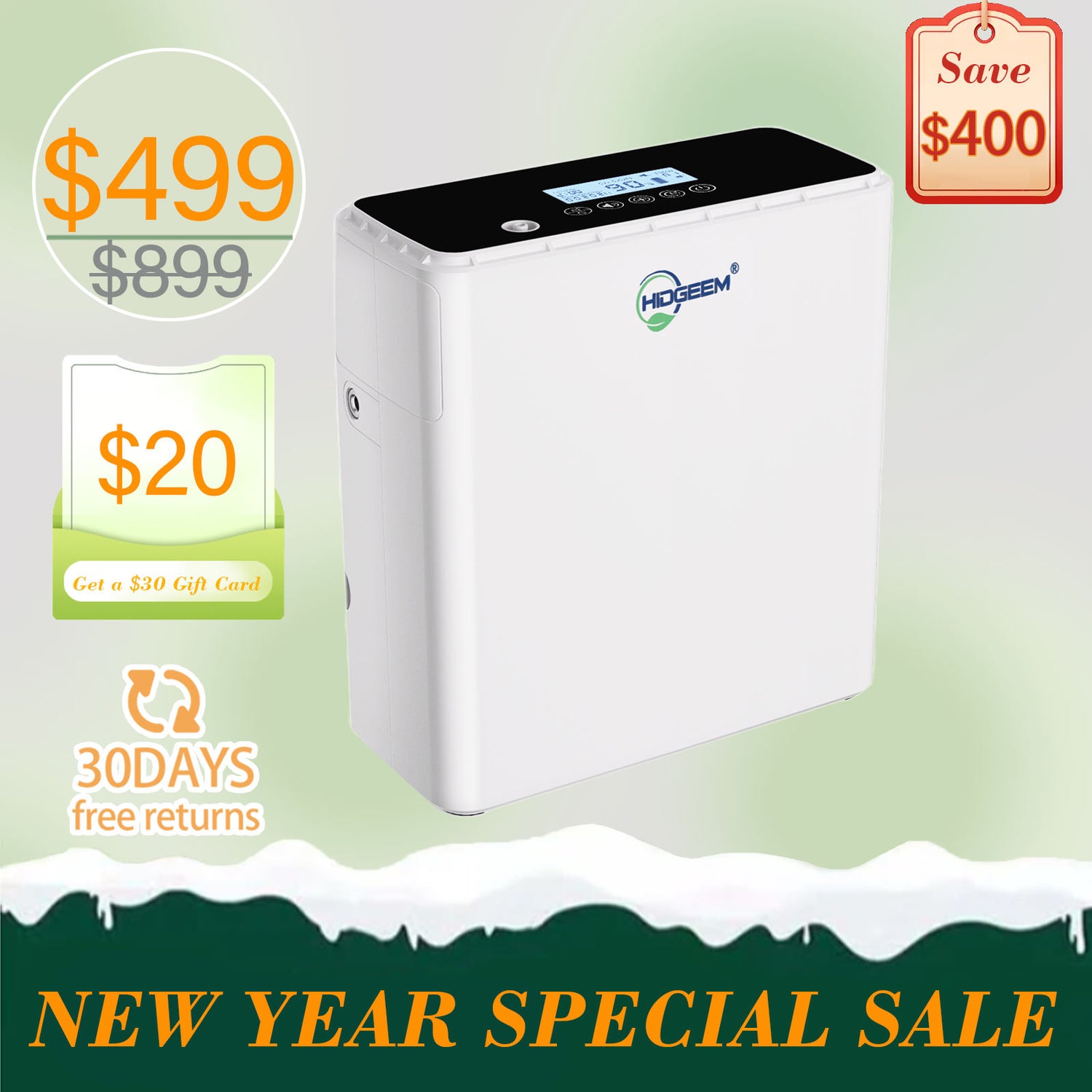 Hidgeem SJ-OX1C 1-6L Adjustable Continuous Flow Battery Portable Oxygen Concentrator